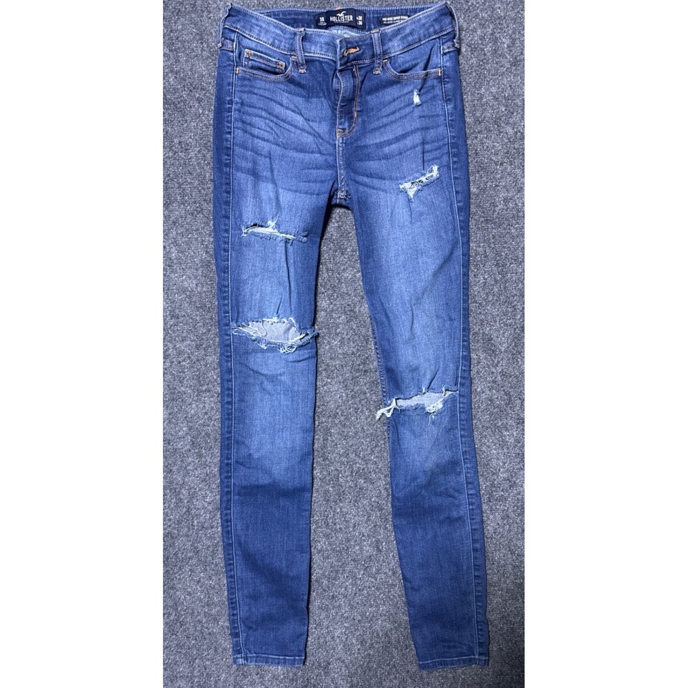 Hollister‎ Mid-Rise Super Skinny Distressed Blue Jeans Womens 3R W26 L30 Stretch